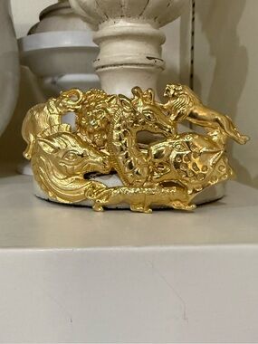 Vintage Large Safari Themed Barrette- Gold